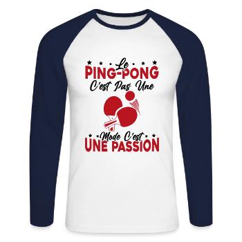 le Pingpong Est Une Passion idée cadeau - T-shirt baseball manches longues Homme - blanc/marine - Devant - Nik (191cm)
