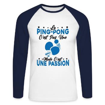 le Pingpong Est Une Passion idée cadeau - T-shirt baseball manches longues Homme - blanc/marine - Devant - Nik (191cm)