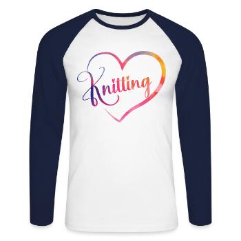 Knitting Knitter Watercolor Heart - Unisex Baseballshirt langarm - Weiß/Navy - Vorne - Nik (191cm)