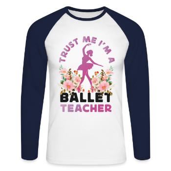 Ballet Danseuse Danse Ballerine - T-shirt baseball manches longues Homme - blanc/marine - Devant - Nik (191cm)