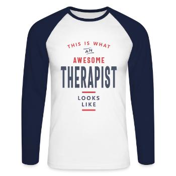 Therapist - Unisex Long Sleeve Baseball T-Shirt - white/navy - Front - Nik (191cm)