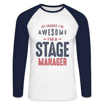 Stage Manager - Unisex Long Sleeve Baseball T-Shirt - white/navy - Front - Nik (191cm)