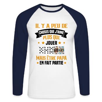 J'aime plus que jouer mais être papa idée cadeau - T-shirt baseball manches longues Homme - blanc/marine - Devant - Nik (191cm)