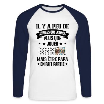 J'aime plus que jouer mais être papa idée cadeau - T-shirt baseball manches longues Homme - blanc/marine - Devant - Nik (191cm)