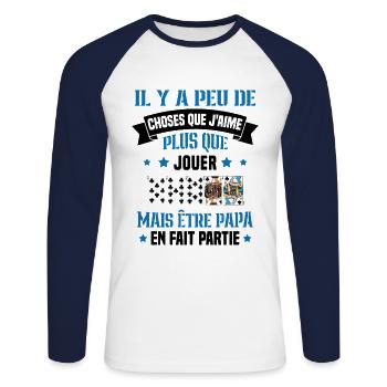 J'aime plus que jouer mais être papa idée cadeau - T-shirt baseball manches longues Homme - blanc/marine - Devant - Nik (191cm)