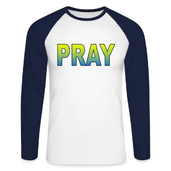 Ukraine pray - Unisex Baseballshirt langarm - Weiß/Navy - Vorne - Nik (191cm)
