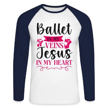 Ballet Dancer Dance Girl Ballerina - Unisex Long Sleeve Baseball T-Shirt - white/navy - Front - Nik (191cm)