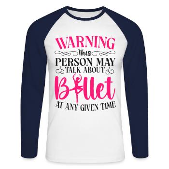 Ballet Danseuse Danse Ballerine - T-shirt baseball manches longues Homme - blanc/marine - Devant - Nik (191cm)