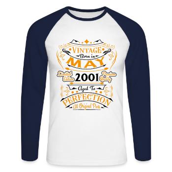 Mai 2001 Vintage Nées En Mai 2001 Anniversaire - T-shirt baseball manches longues Homme - blanc/marine - Devant - Nik (191cm)
