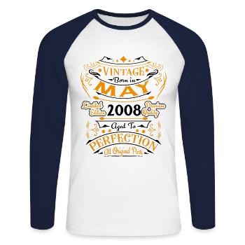 Mai 2008 Vintage Nées En Mai 2008 Anniversaire - T-shirt baseball manches longues Homme - blanc/marine - Devant - Nik (191cm)