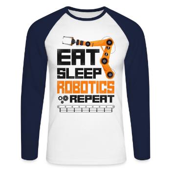 Ingénieur Robotique Robot Vintage - T-shirt baseball manches longues Homme - blanc/marine - Devant - Nik (191cm)