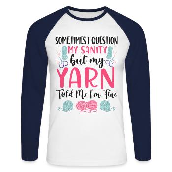 Knitting Knitter Sometimes I - Unisex Baseballshirt langarm - Weiß/Navy - Vorne - Nik (191cm)