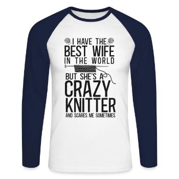 Knitting Knitter Wife Husband - Unisex Baseballshirt langarm - Weiß/Navy - Vorne - Nik (191cm)