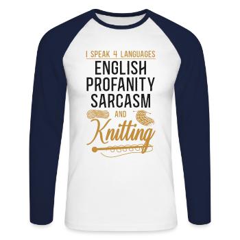 Tricoter Tricoter Je parle 4 - T-shirt baseball manches longues Homme - blanc/marine - Devant - Nik (191cm)