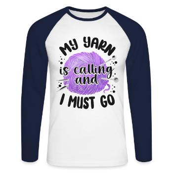 Knitting Knitter My Yarn Is - Unisex Baseballshirt langarm - Weiß/Navy - Vorne - Nik (191cm)