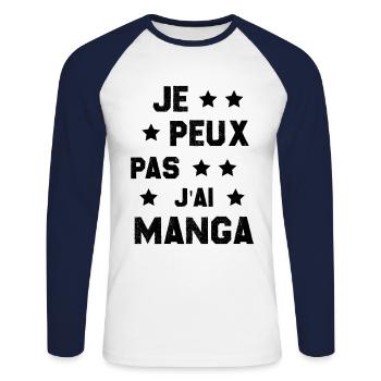 Je Peux Pas J'ai Manga - T-shirt baseball manches longues Homme - blanc/marine - Devant - Nik (191cm)