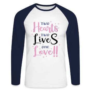 Two Hearts, Two Lives, One Love - Unisex Long Sleeve Baseball T-Shirt - white/navy - Front - Nik (191cm)