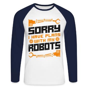 Ingénieur Robotique Robot Vintage - T-shirt baseball manches longues Homme - blanc/marine - Devant - Nik (191cm)