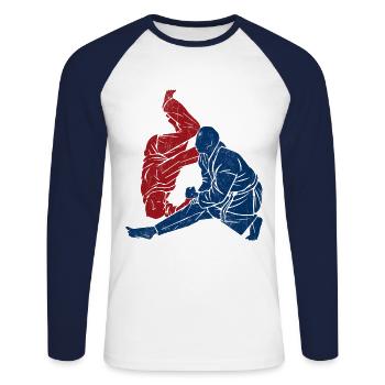 Koreanischer Kampfsport Hapkido - Unisex Baseballshirt langarm - Weiß/Navy - Vorne - Nik (191cm)