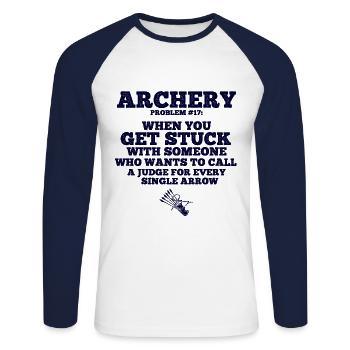 Bogenschießen Archery - Unisex Baseballshirt langarm - Weiß/Navy - Vorne - Nik (191cm)