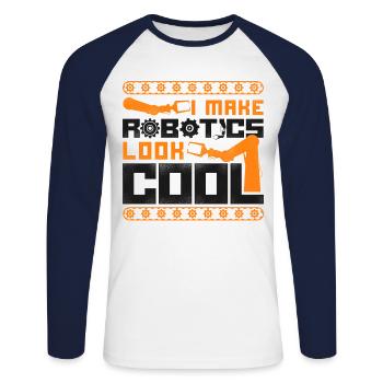 Ingénieur Robotique Robot Vintage I - T-shirt baseball manches longues Homme - blanc/marine - Devant - Nik (191cm)