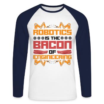 Robot Robotics Engineer Bacon - Unisex Long Sleeve Baseball T-Shirt - white/navy - Front - Nik (191cm)