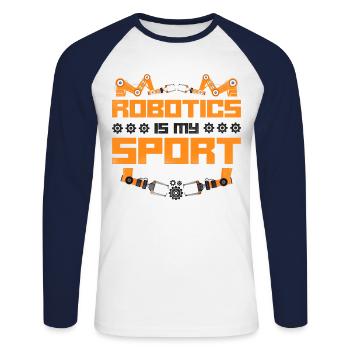Ingénieur Robotique Robot Vintage - T-shirt baseball manches longues Homme - blanc/marine - Devant - Nik (191cm)