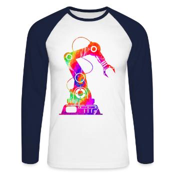 Ingénieur en robotique robotique Tie Dye - T-shirt baseball manches longues Homme - blanc/marine - Devant - Nik (191cm)
