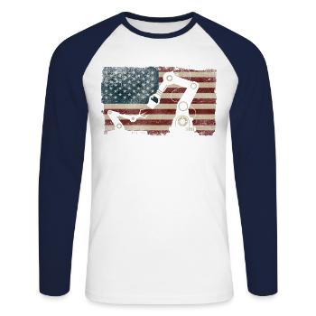 Ingénieur en robotique robotique américain - T-shirt baseball manches longues Homme - blanc/marine - Devant - Nik (191cm)