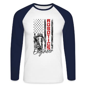 Robot Robotics Engineer American - Unisex Baseballshirt langarm - Weiß/Navy - Vorne - Nik (191cm)