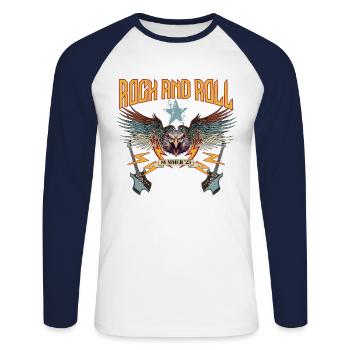 Rock Rock,n,Roll Adler Summer23 - Unisex Baseballshirt langarm - Weiß/Navy - Vorne - Nik (191cm)
