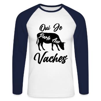 Agriculteur Fermières Cadeau Parle Aux Vaches - T-shirt baseball manches longues Homme - blanc/marine - Devant - Nik (191cm)