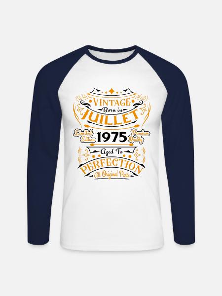 Juli 1975 Humor fødselsdagsgave - Langærmet herre-baseballshirt - hvid/marineblå