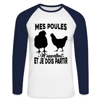 Volaille Poule Mes Poules Mappellent Drole Fermier - T-shirt baseball manches longues Homme - blanc/marine - Devant - Nik (191cm)