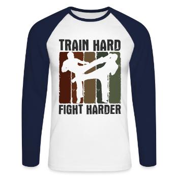 Kickboxing - Unisex Baseballshirt langarm - Weiß/Navy - Vorne - Nik (191cm)