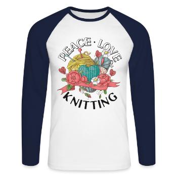 Knitting Knitter Peace Love - Unisex Baseballshirt langarm - Weiß/Navy - Vorne - Nik (191cm)