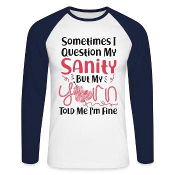 Knitting Knitter Sometimes I - Unisex Baseballshirt langarm - Weiß/Navy - Vorne - Nik (191cm)