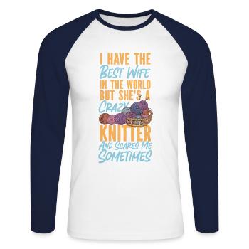 Knitting Knitter Wife Husband - Unisex Baseballshirt langarm - Weiß/Navy - Vorne - Nik (191cm)