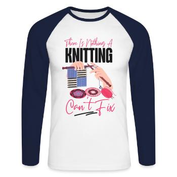 Knitting Knitter There Is Nothing - Unisex Long Sleeve Baseball T-Shirt - white/navy - Front - Nik (191cm)