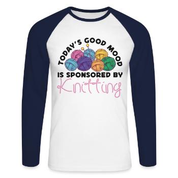 Knitting Knitter Today's Good Mood - Unisex Baseballshirt langarm - Weiß/Navy - Vorne - Nik (191cm)