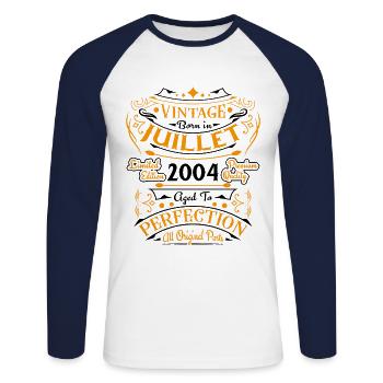 2004 Vintage Retro July 2004 Anniversary - Unisex Long Sleeve Baseball T-Shirt - white/navy - Front - Nik (191cm)