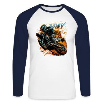 Through the Flames - Epic Motocross Adventure - Unisex Long Sleeve Baseball T-Shirt - white/navy - Front - Nik (191cm)