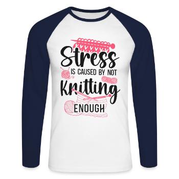 Le stress du tricot est causé - T-shirt baseball manches longues Homme - blanc/marine - Devant - Nik (191cm)