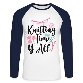 Knitting Knitter Knitting Time - Unisex Baseballshirt langarm - Weiß/Navy - Vorne - Nik (191cm)