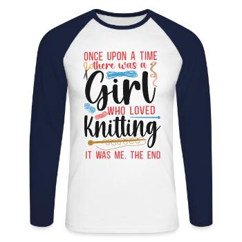 Knitting Knitter Girl Once Upon A - Unisex Long Sleeve Baseball T-Shirt - white/navy - Front - Nik (191cm)