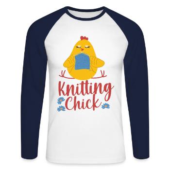 Knitting Wrinkled Chicken Girl - Unisex Long Sleeve Baseball T-Shirt - white/navy - Front - Nik (191cm)