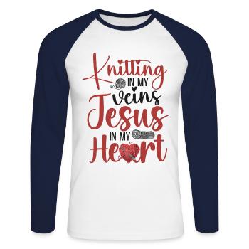 Tricoter Tricoter Jésus Christian - T-shirt baseball manches longues Homme - blanc/marine - Devant - Nik (191cm)
