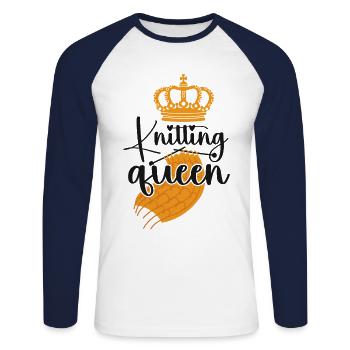 Knitting Knitter Girl Knitting - Unisex Baseballshirt langarm - Weiß/Navy - Vorne - Nik (191cm)