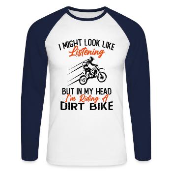 In my head I ride a motorcycle / Humor Motorcycle - Unisex Long Sleeve Baseball T-Shirt - white/navy - Front - Nik (191cm)