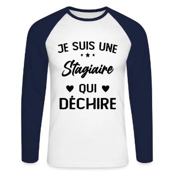 Je Suis Une Stagiaire Qui Déchire - T-shirt baseball manches longues Homme - blanc/marine - Devant - Nik (191cm)